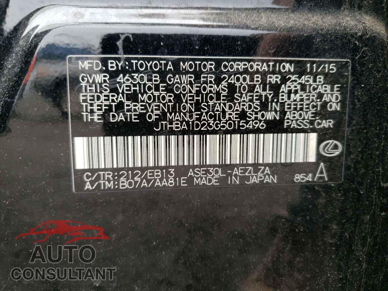 LEXUS IS 2016 - JTHBA1D23G5015496