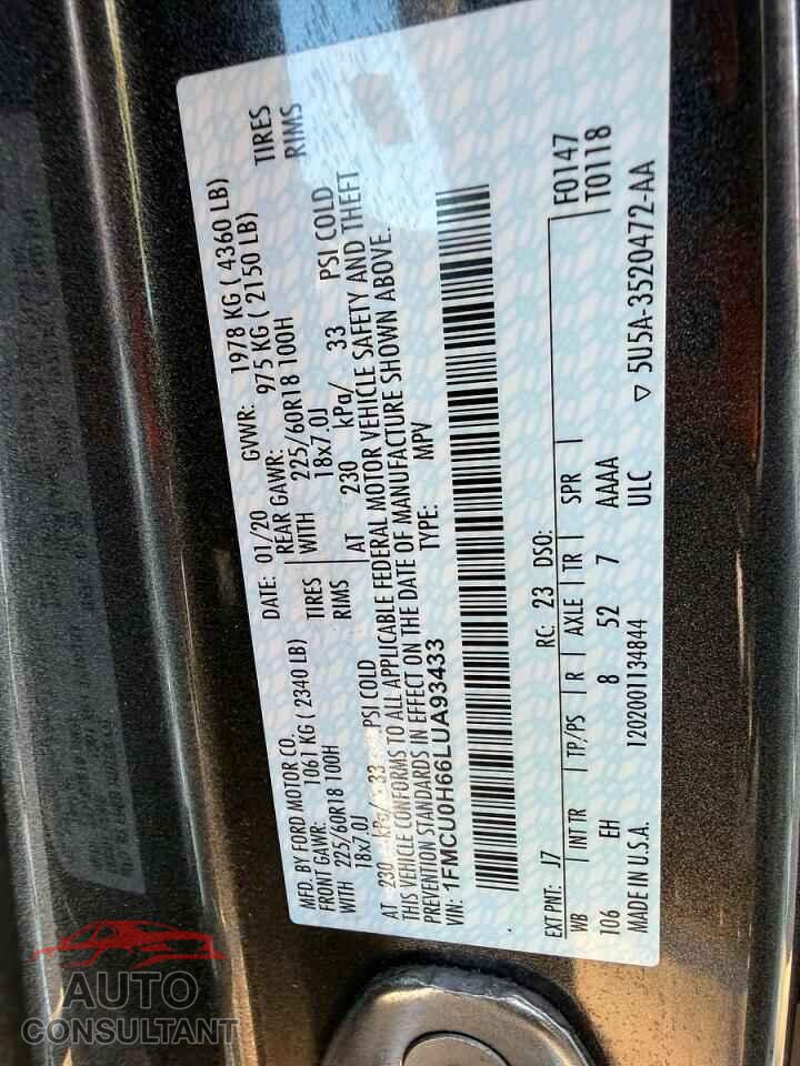 FORD ESCAPE 2020 - 1FMCU0H66LUA93433