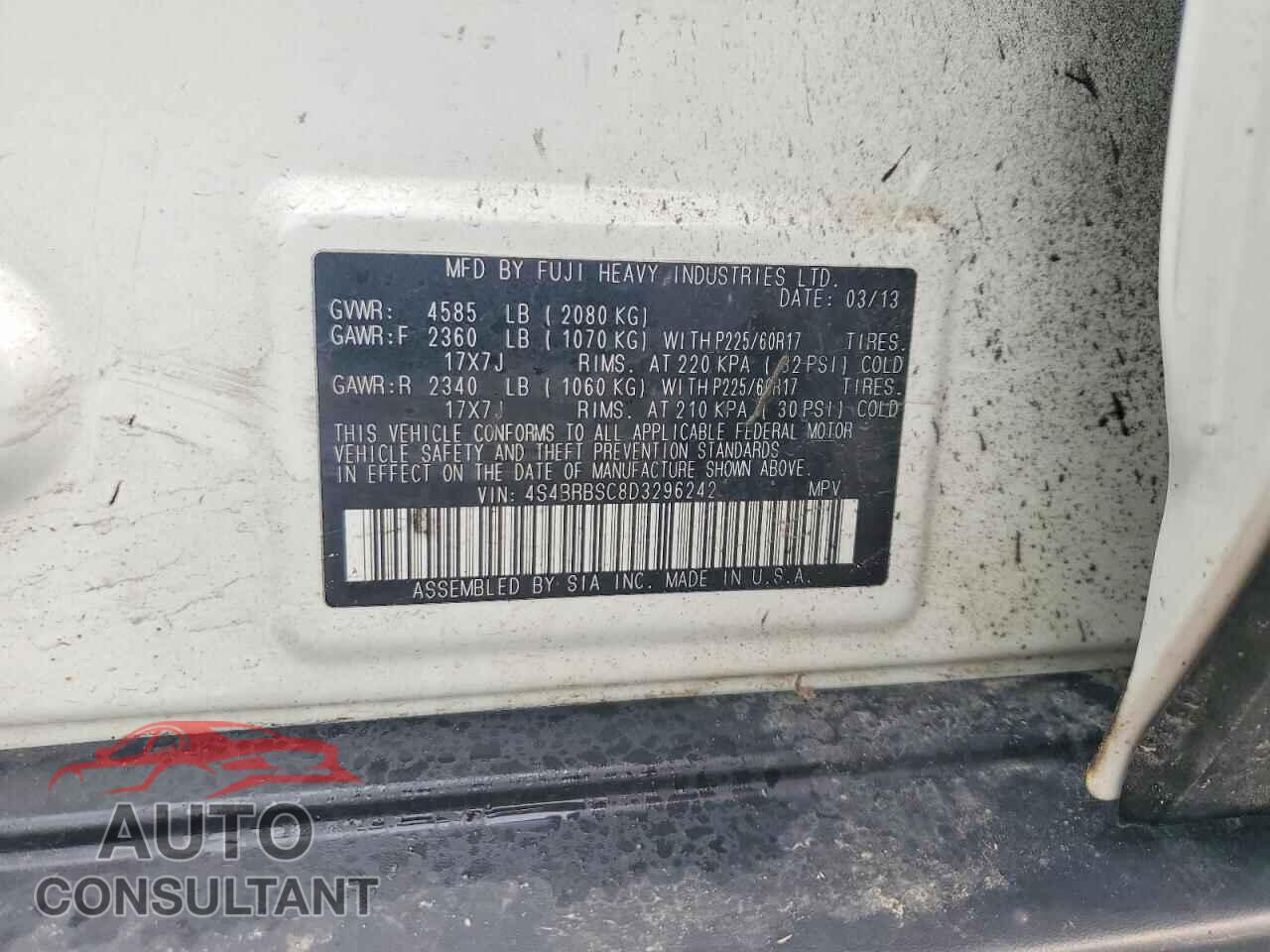 SUBARU OUTBACK 2013 - 4S4BRBSC8D3296242