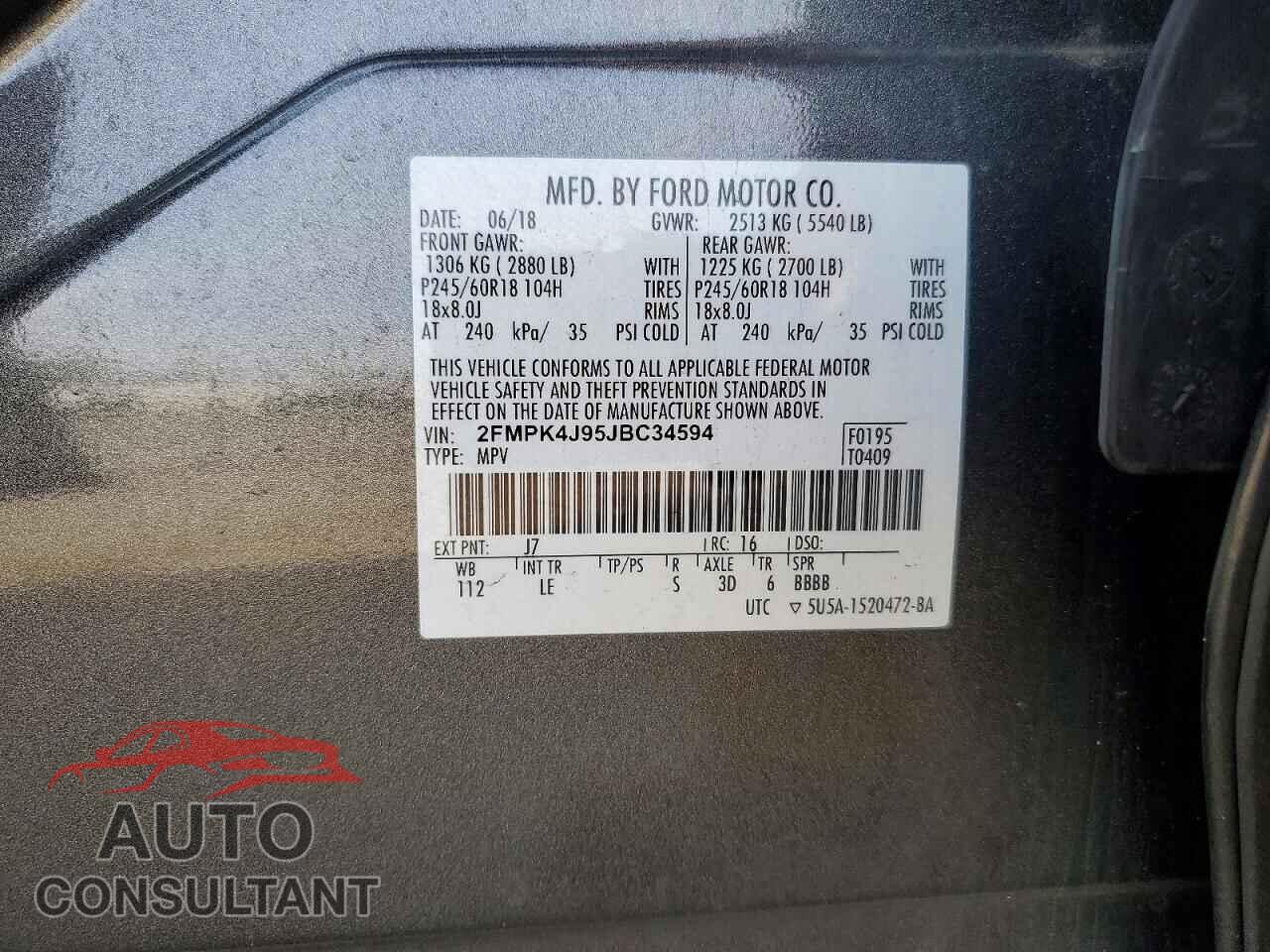 FORD EDGE 2018 - 2FMPK4J95JBC34594