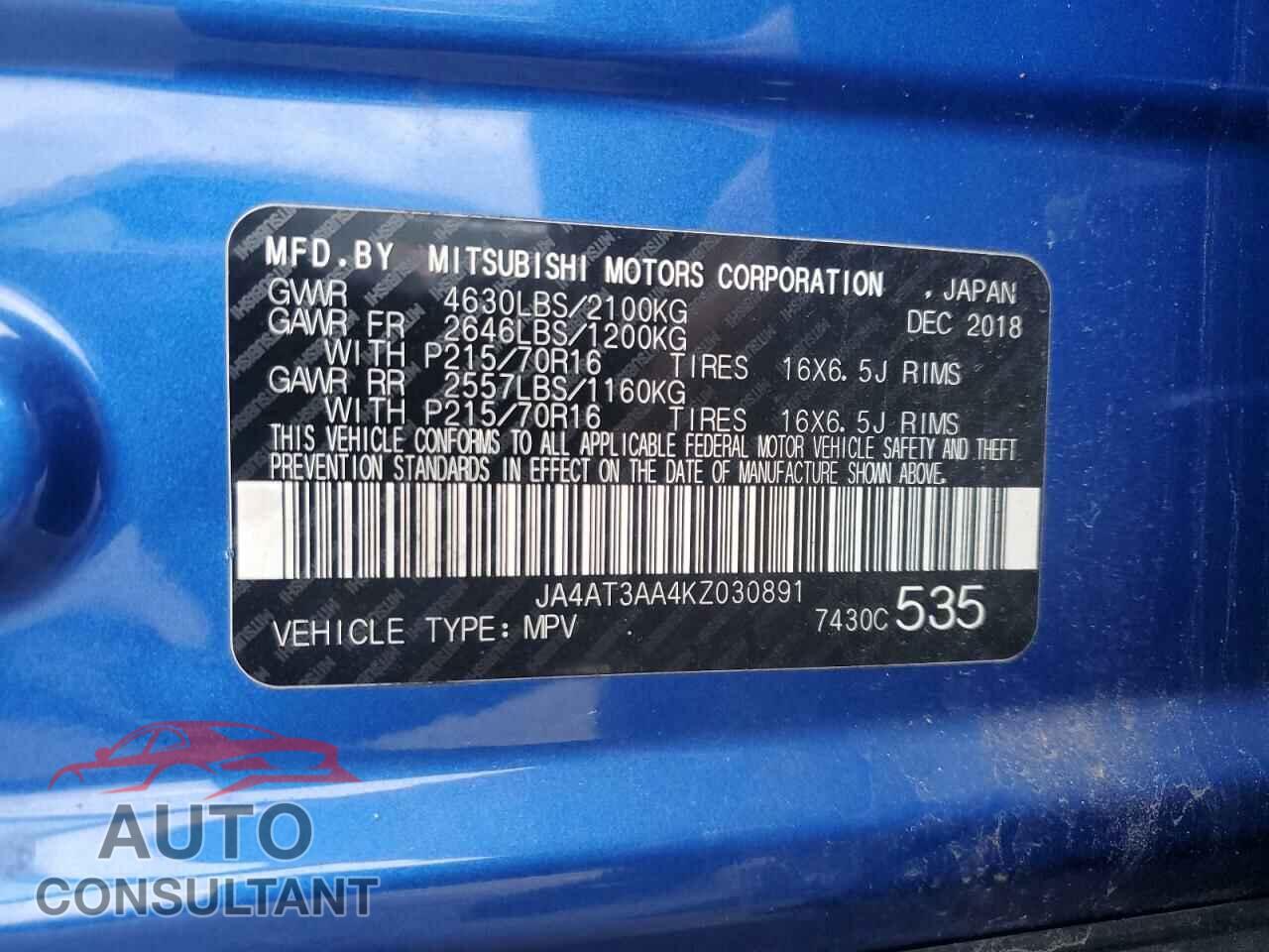 MITSUBISHI ECLIPSE 2019 - JA4AT3AA4KZ030891