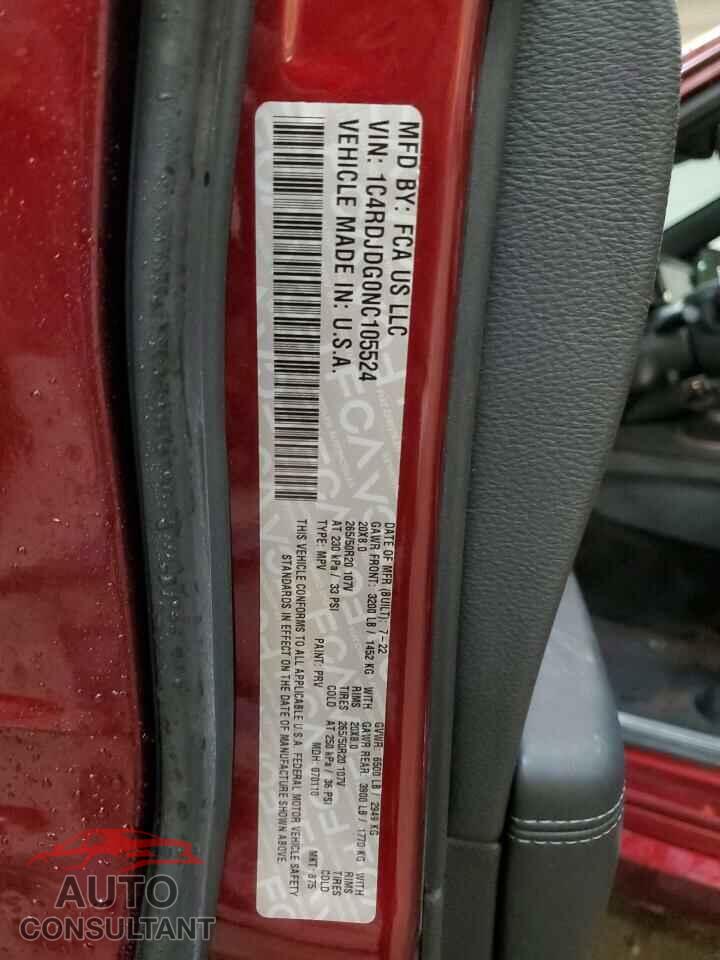 DODGE DURANGO 2022 - 1C4RDJDG0NC105524