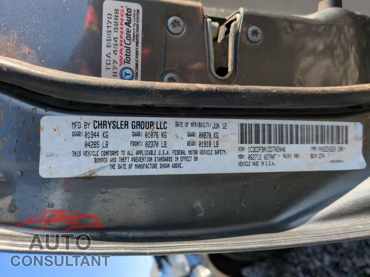DODGE DART 2013 - 1C3CDFBA1DD702048