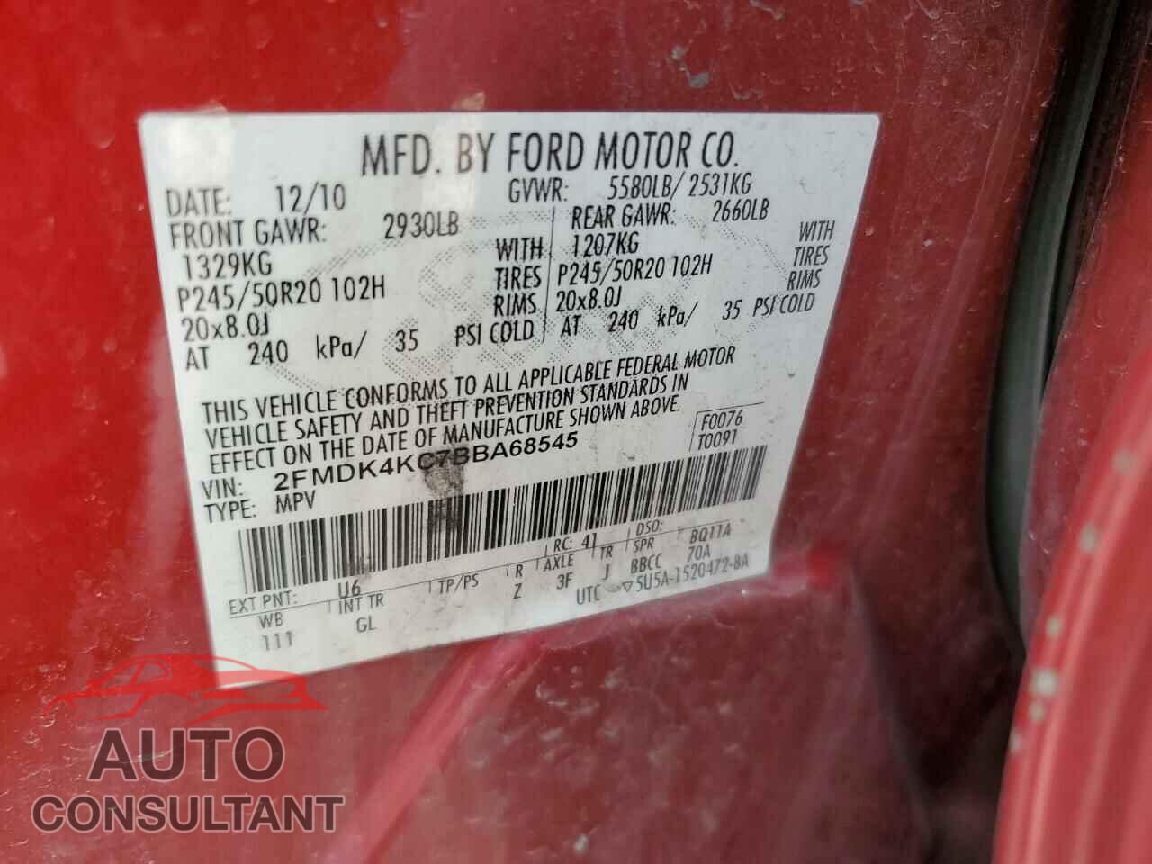 FORD EDGE 2011 - 2FMDK4KC7BBA68545