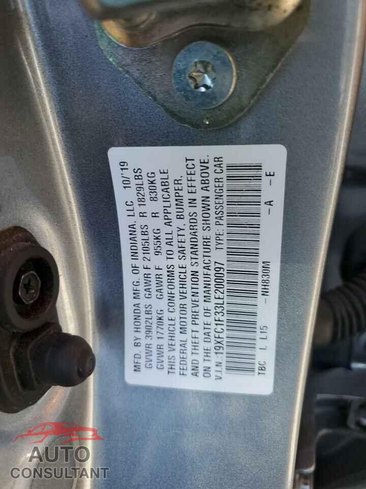 HONDA CIVIC 2020 - 19XFC1F33LE200097
