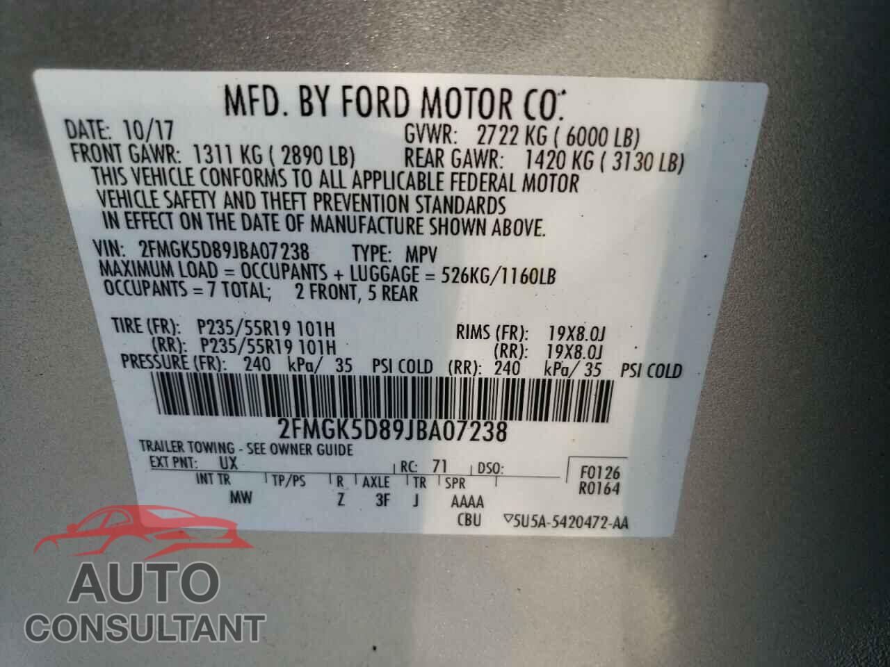 FORD FLEX 2018 - 2FMGK5D89JBA07238