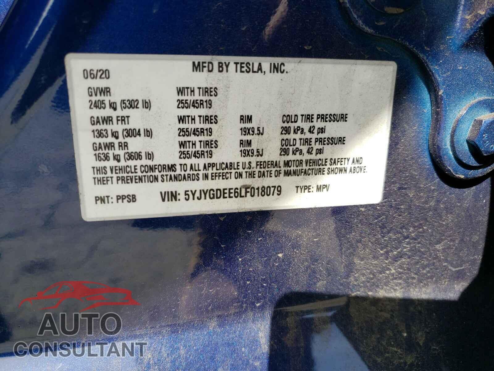 TESLA MODEL Y 2020 - 5YJYGDEE6LF018079