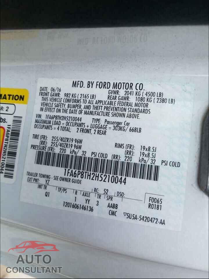 FORD MUSTANG 2017 - 1FA6P8TH2H5210044