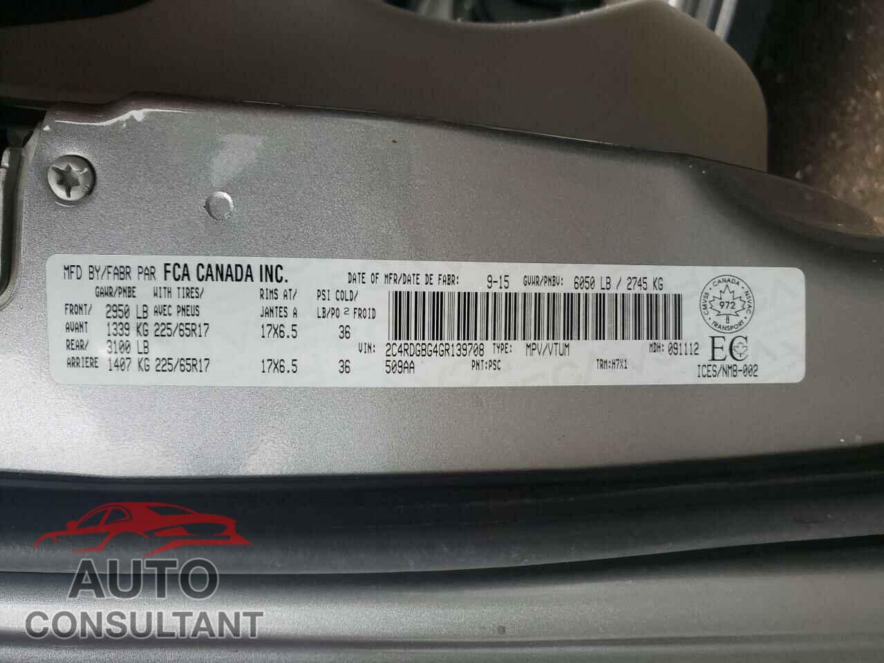 DODGE GRAND CARA 2016 - 2C4RDGBG4GR139708