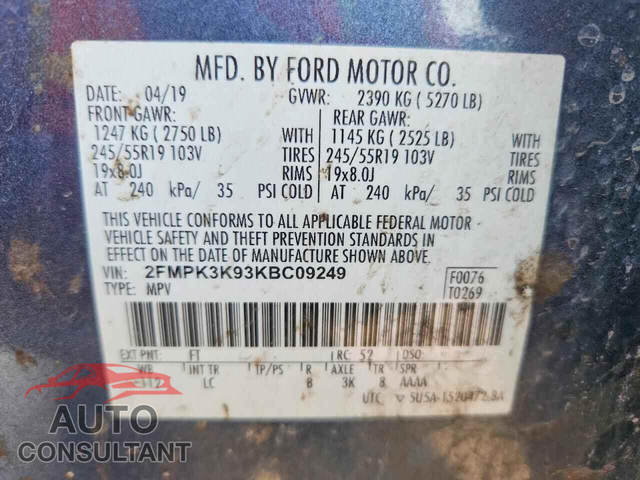 FORD EDGE 2019 - 2FMPK3K93KBC09249