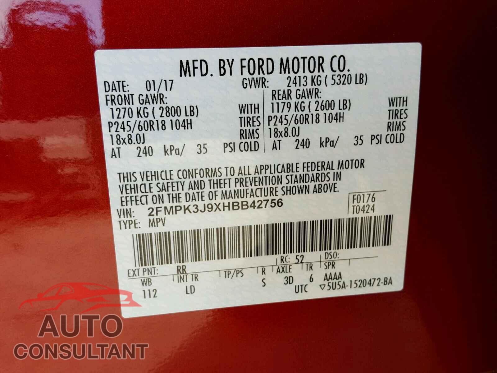 FORD EDGE SEL 2017 - 2FMPK3J9XHBB42756