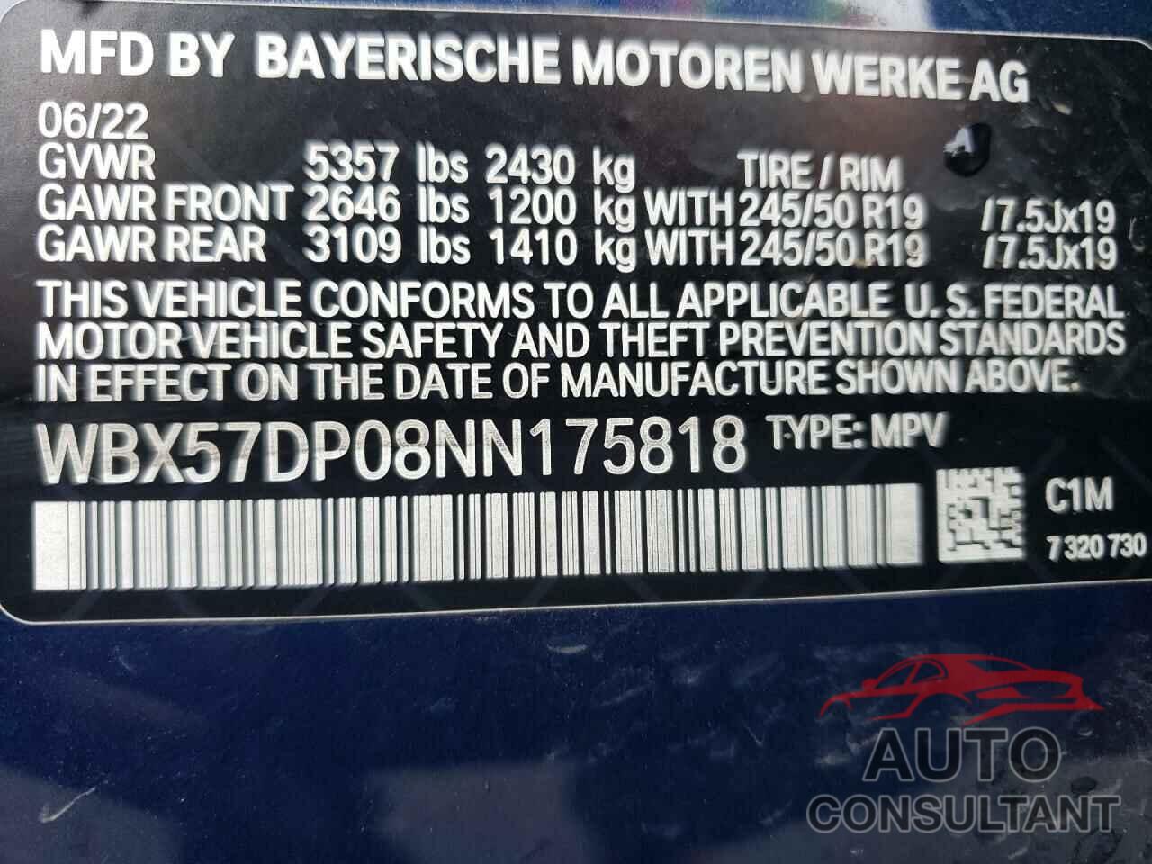 BMW X3 2022 - WBX57DP08NN175818