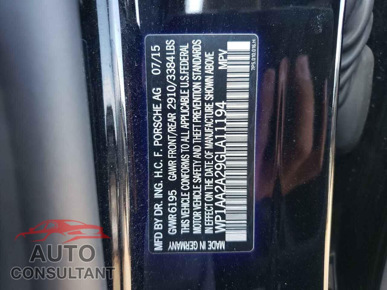 PORSCHE CAYENNE 2016 - WP1AA2A29GLA11194