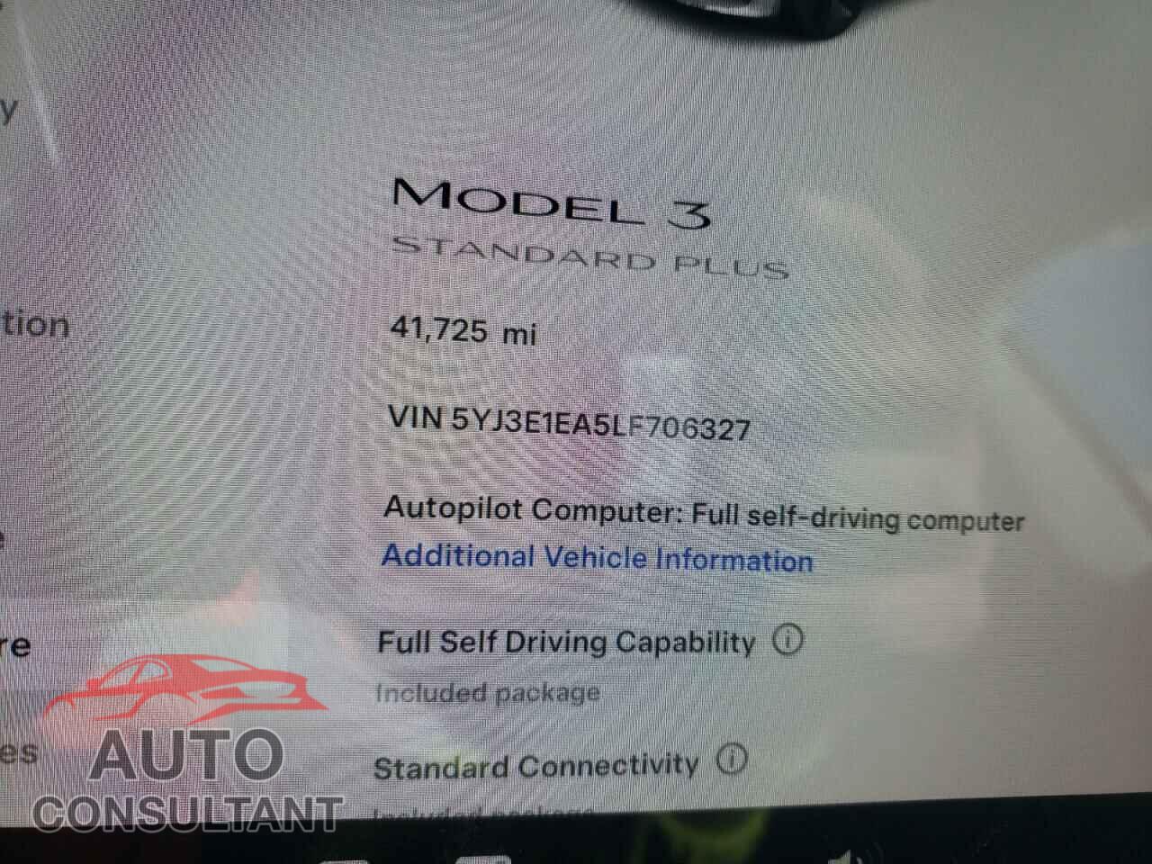 TESLA MODEL 3 2020 - 5YJ3E1EA5LF706327