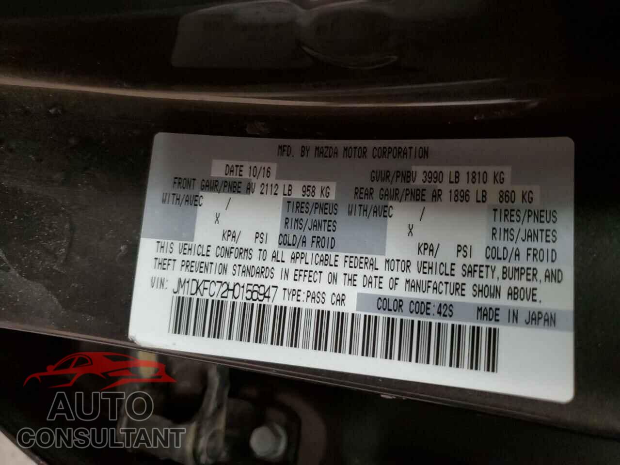 MAZDA CX-3 2017 - JM1DKFC72H0156947
