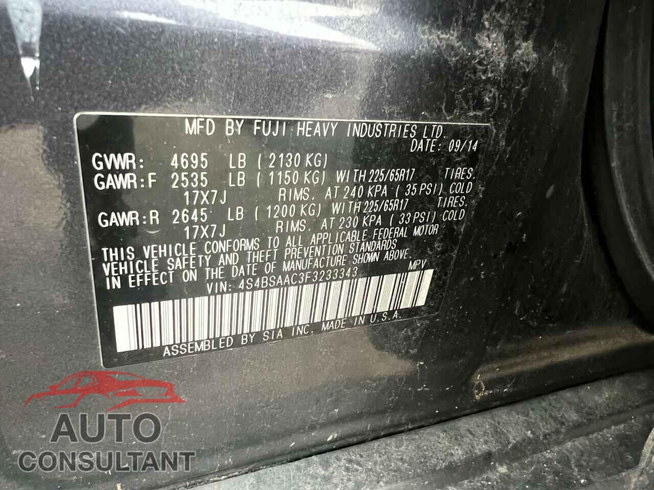 SUBARU OUTBACK 2015 - 4S4BSAAC3F3233343