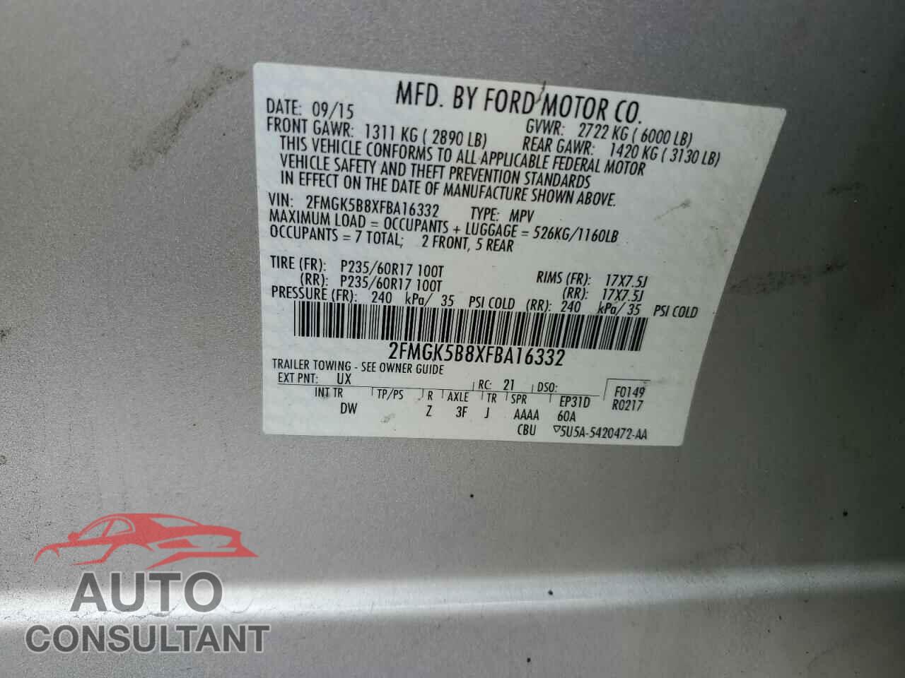 FORD FLEX 2015 - 2FMGK5B8XFBA16332