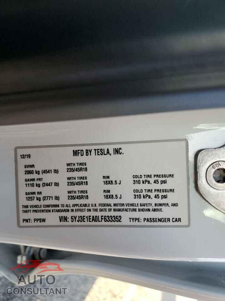 TESLA MODEL 3 2020 - 5YJ3E1EA0LF633352