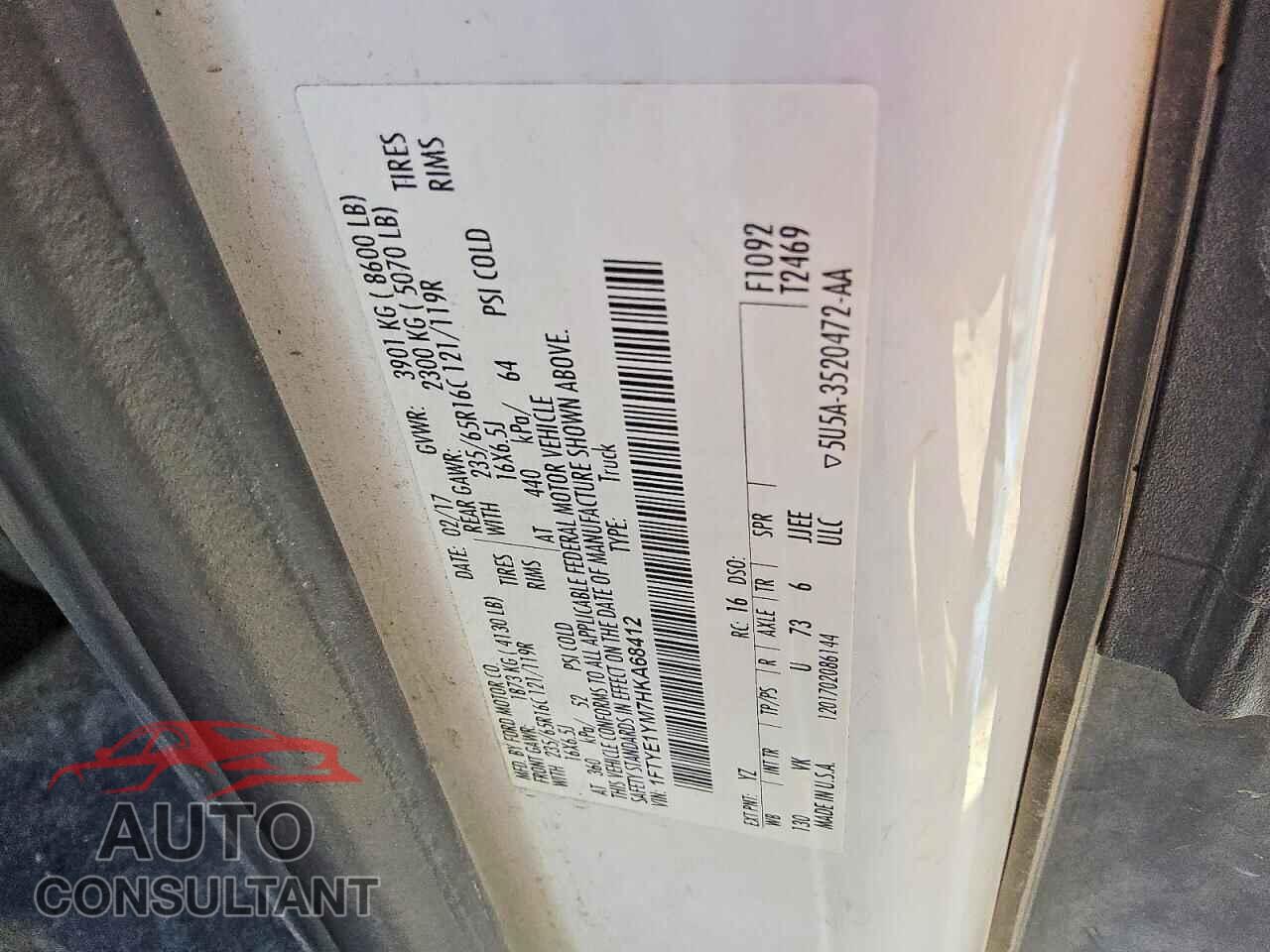 FORD TRANSIT 2017 - 1FTYE1YM7HKA68412