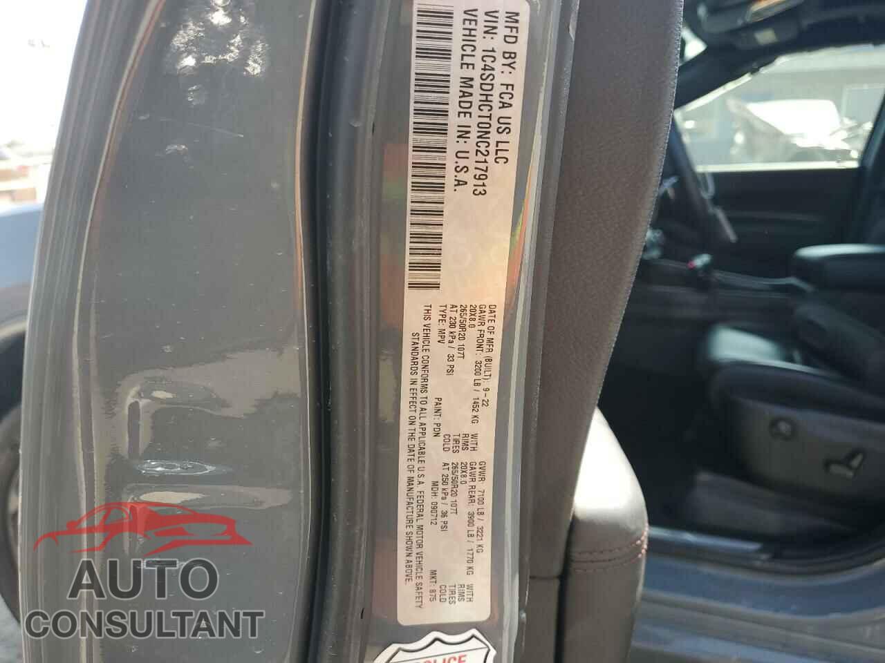 DODGE DURANGO 2022 - 1C4SDHCT0NC217913