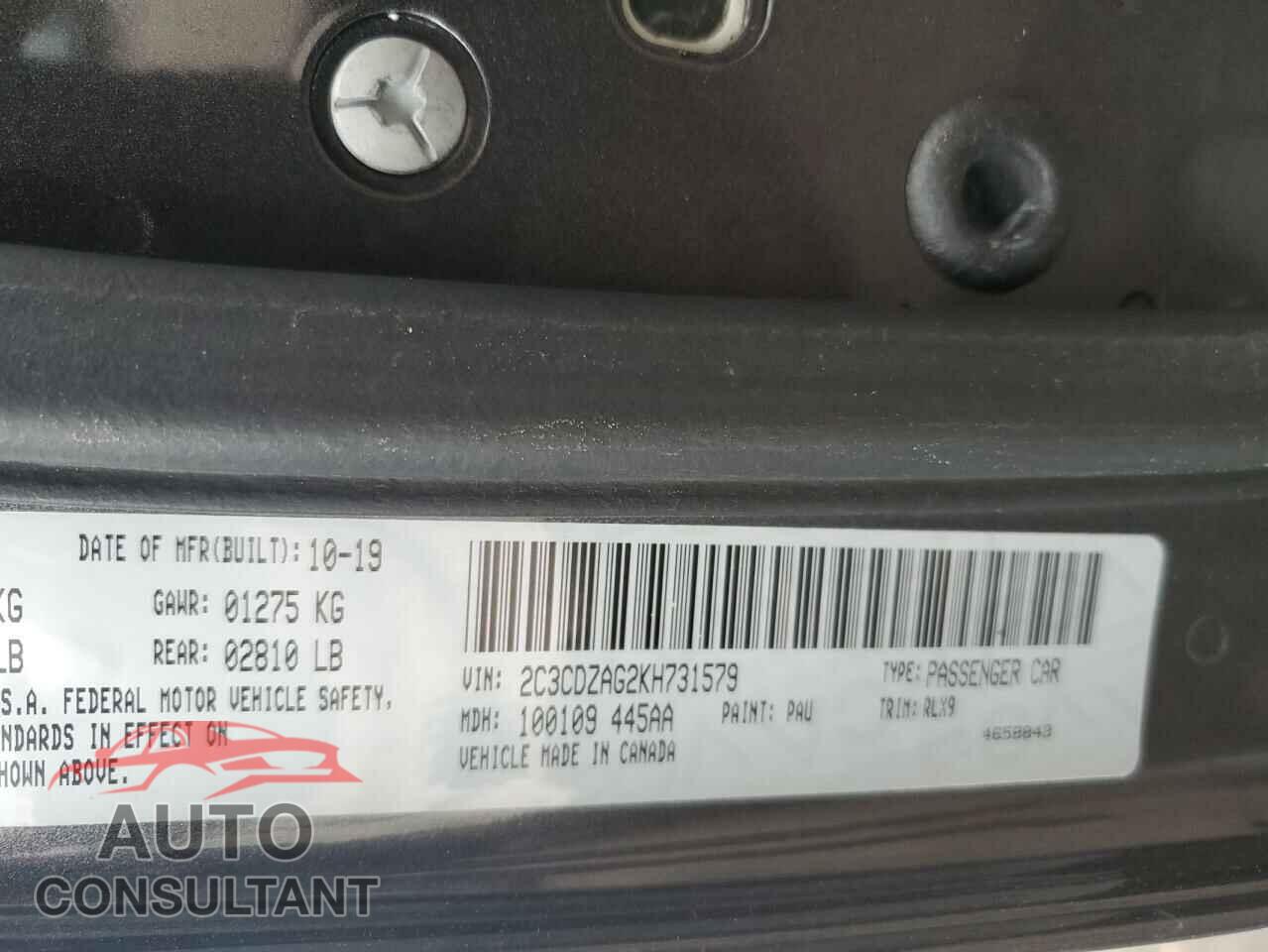 DODGE CHALLENGER 2019 - 2C3CDZAG2KH731579
