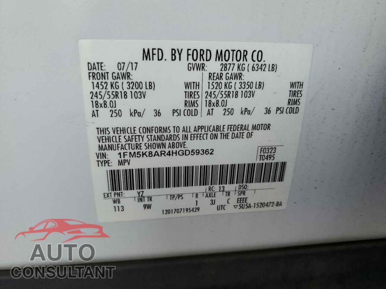 FORD EXPLORER 2017 - 1FM5K8AR4HGD59362