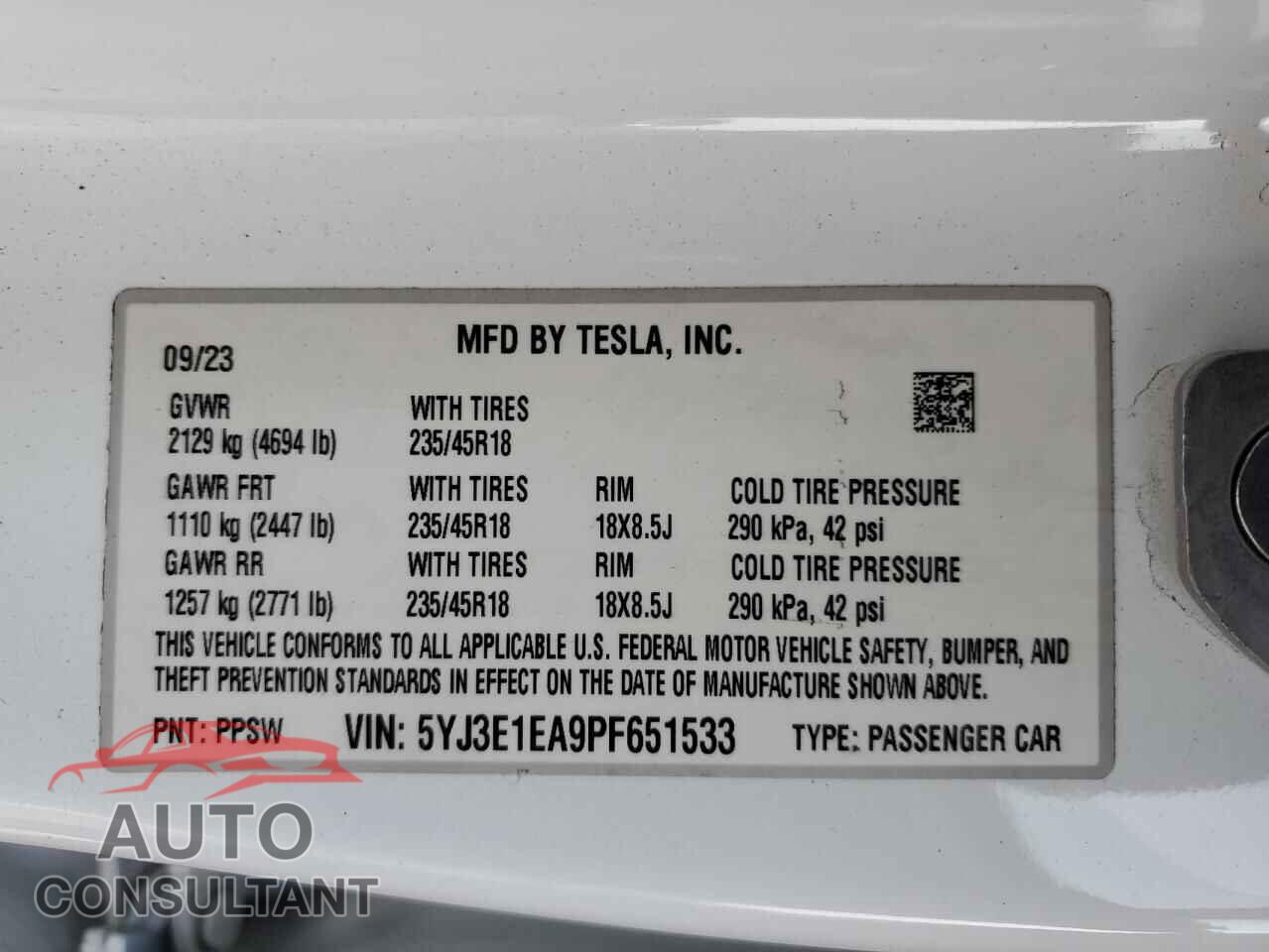 TESLA MODEL 3 2023 - 5YJ3E1EA9PF651533