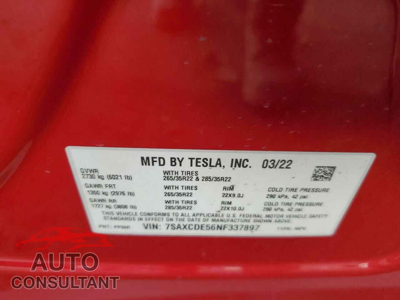 TESLA MODEL X 2022 - 7SAXCDE56NF337897