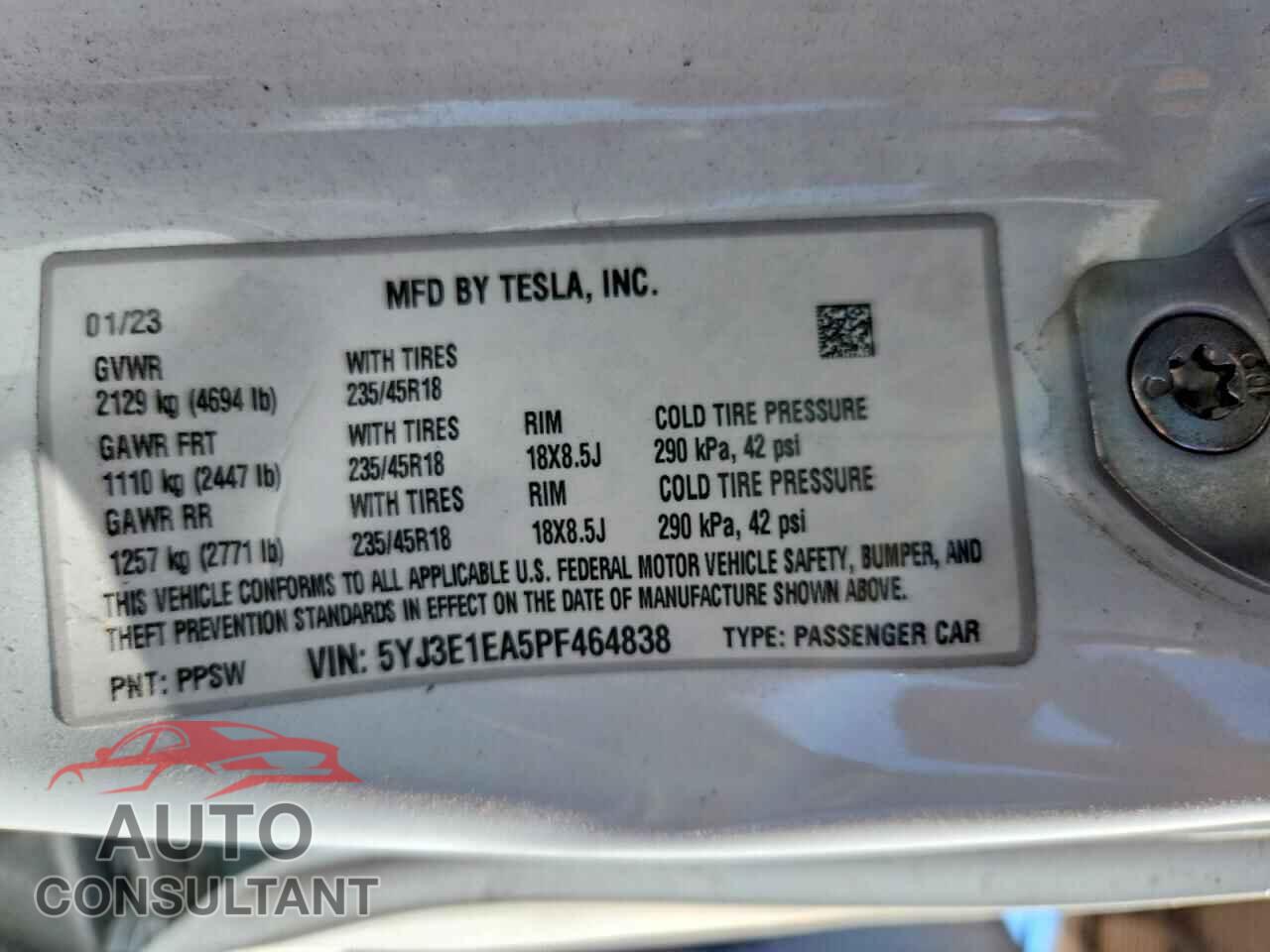 TESLA MODEL 3 2023 - 5YJ3E1EA5PF464838