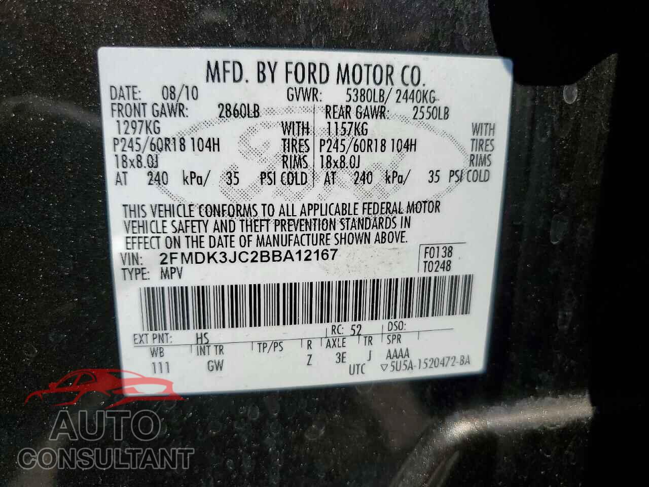FORD EDGE 2011 - 2FMDK3JC2BBA12167