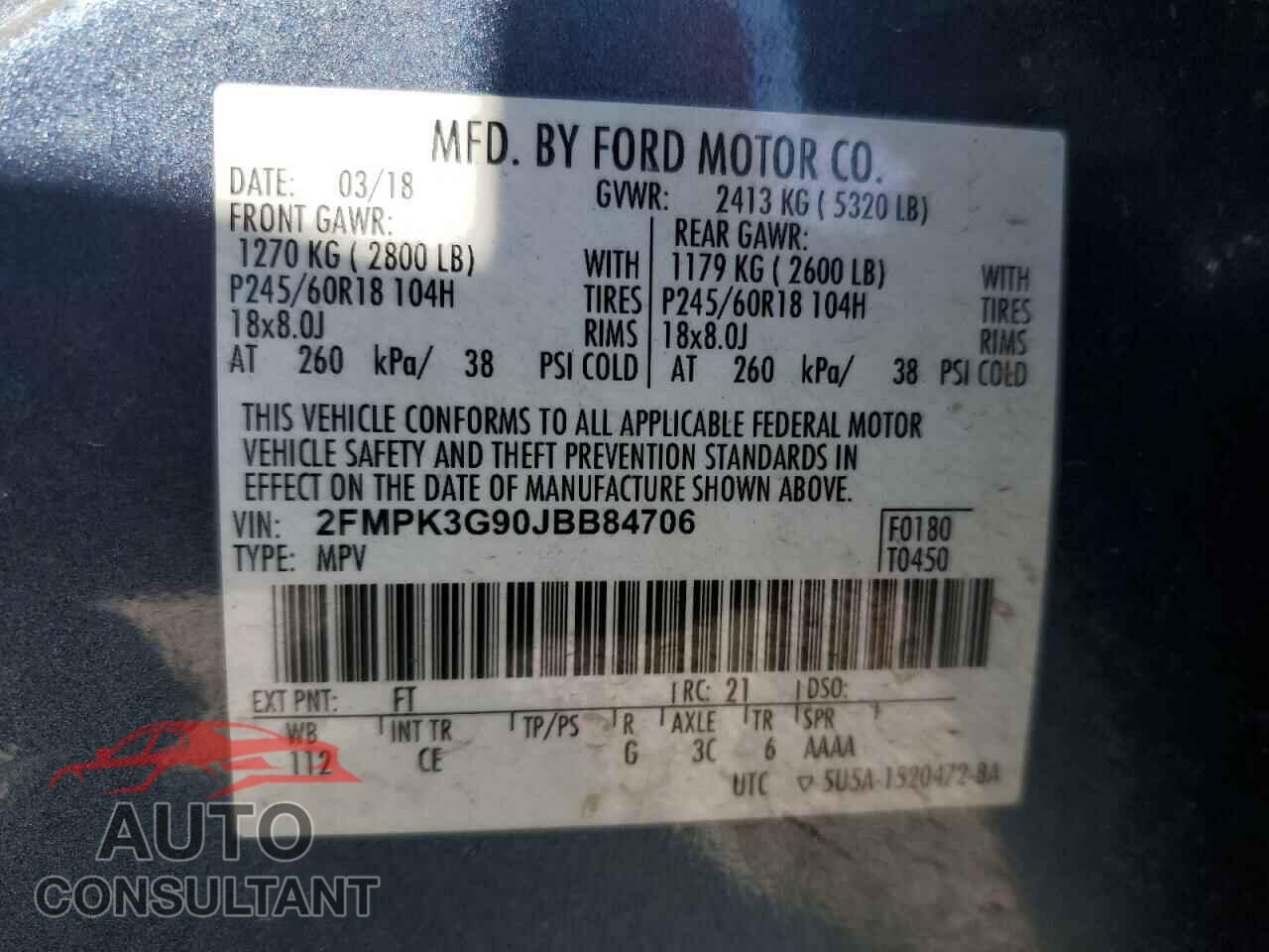 FORD EDGE 2018 - 2FMPK3G90JBB84706