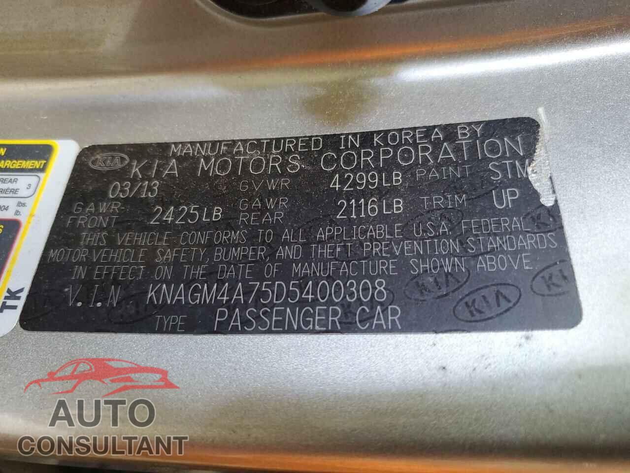 KIA OPTIMA 2013 - KNAGM4A75D5400308