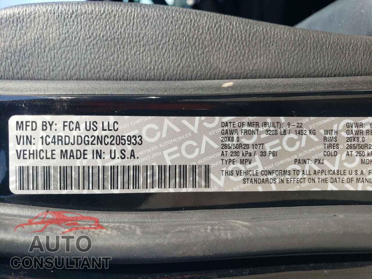 DODGE DURANGO 2022 - 1C4RDJDG2NC205933