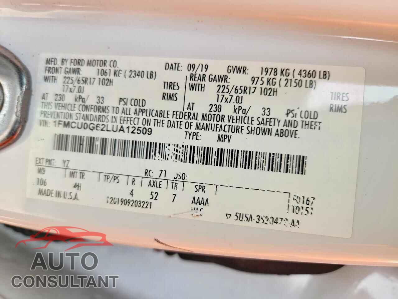 FORD ESCAPE 2020 - 1FMCU0G62LUA12509
