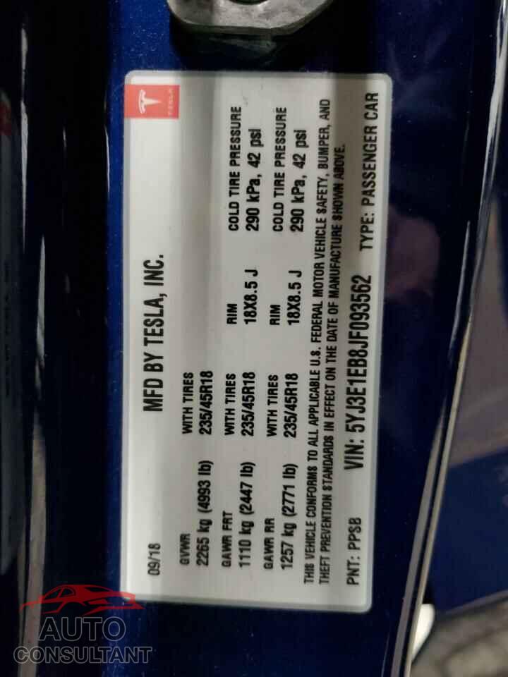 TESLA MODEL 3 2018 - 5YJ3E1EB8JF093562