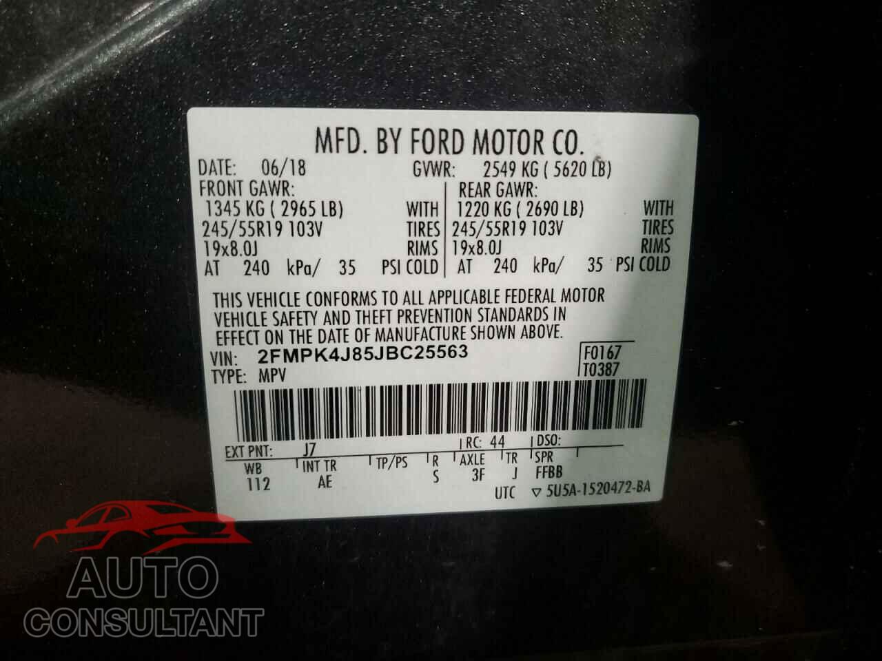 FORD EDGE 2018 - 2FMPK4J85JBC25563