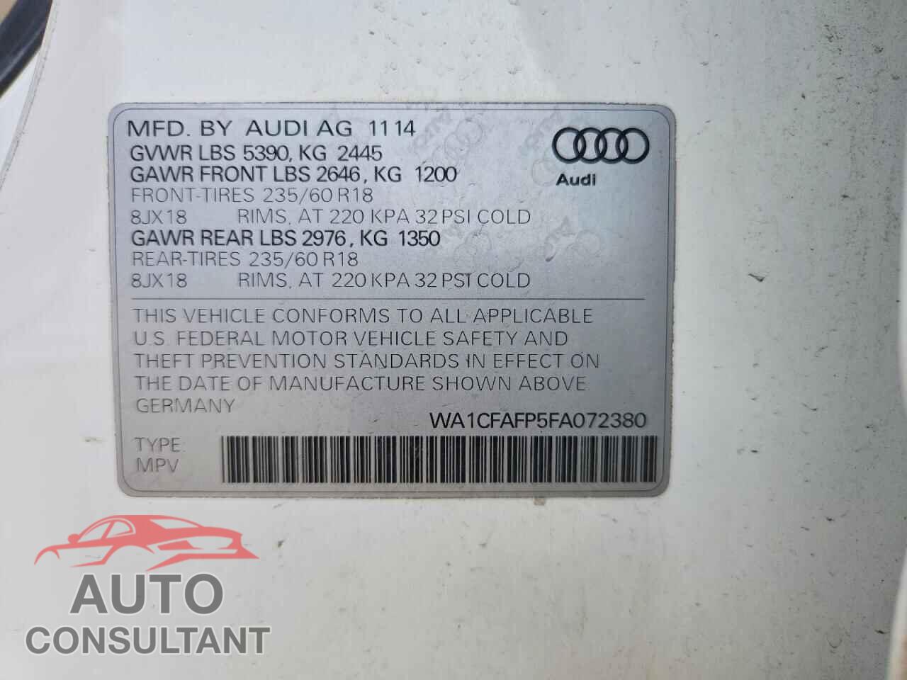 AUDI Q5 2015 - WA1CFAFP5FA072380