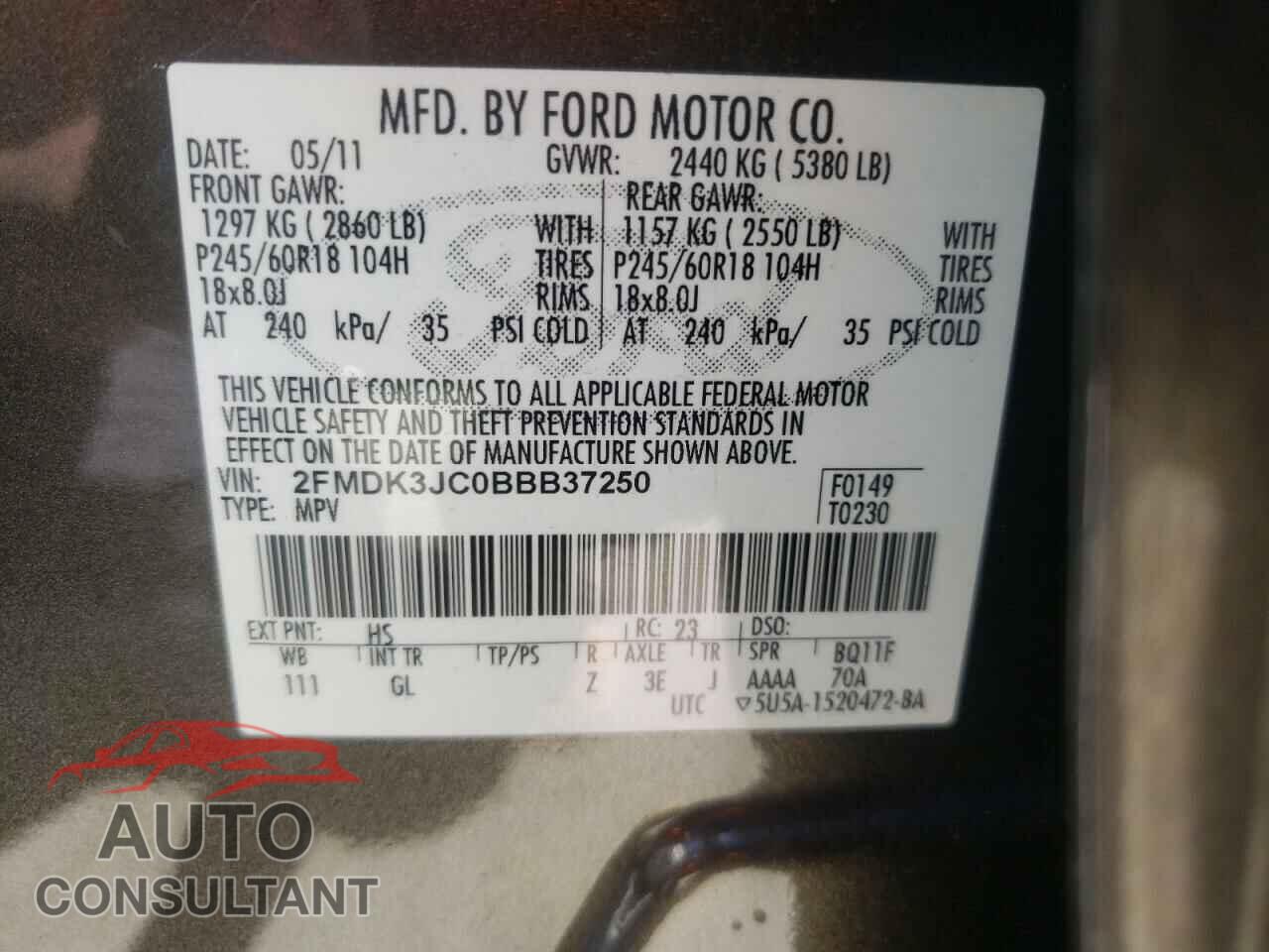 FORD EDGE 2011 - 2FMDK3JC0BBB37250