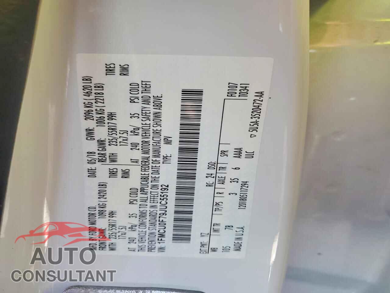FORD ESCAPE 2018 - 1FMCU0F79JUC55192
