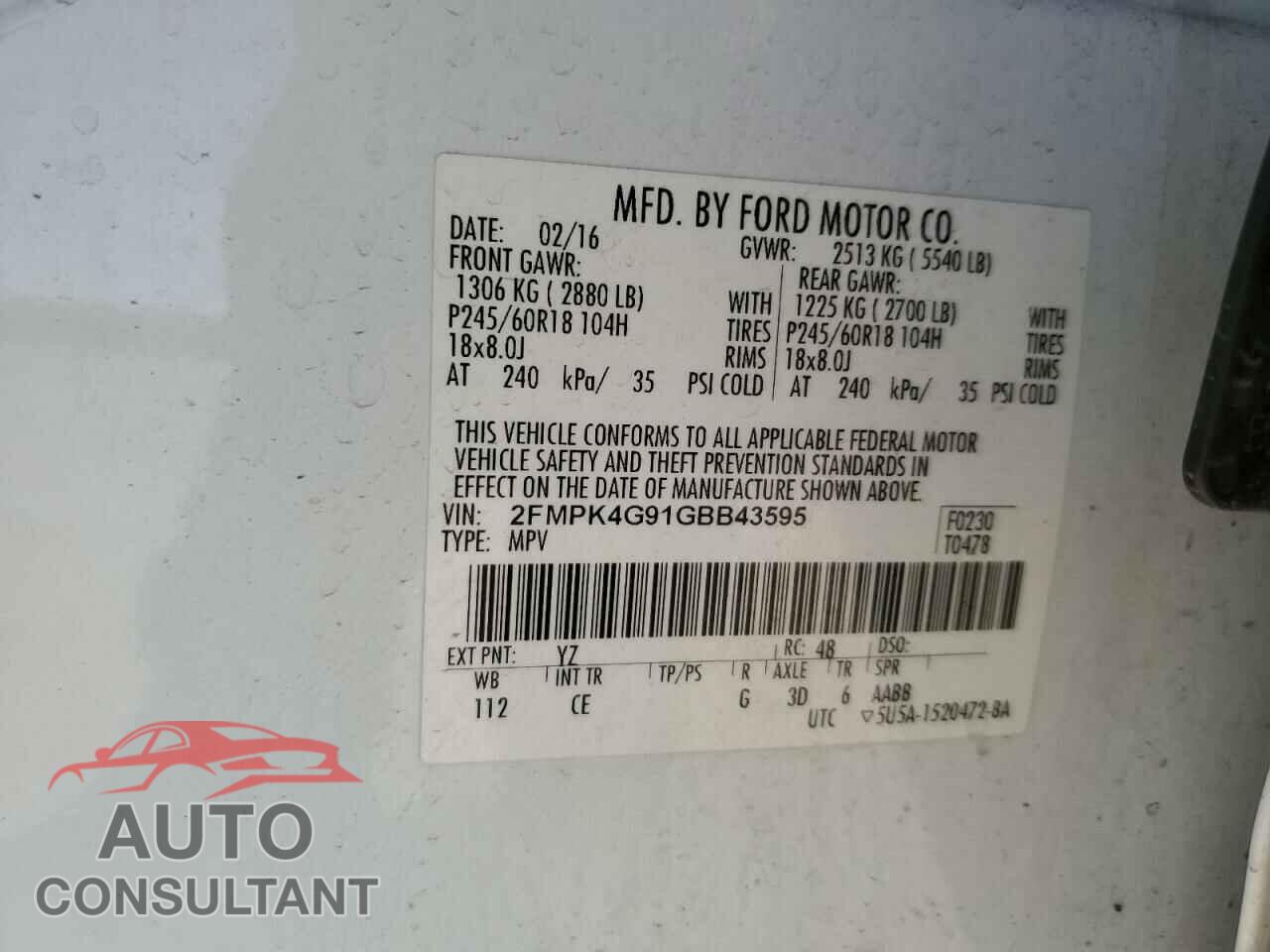 FORD EDGE 2016 - 2FMPK4G91GBB43595
