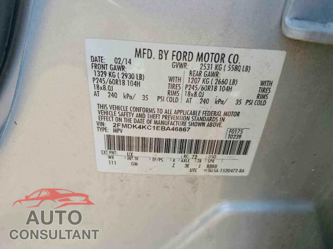 FORD EDGE 2014 - 2FMDK4KC1EBA46867