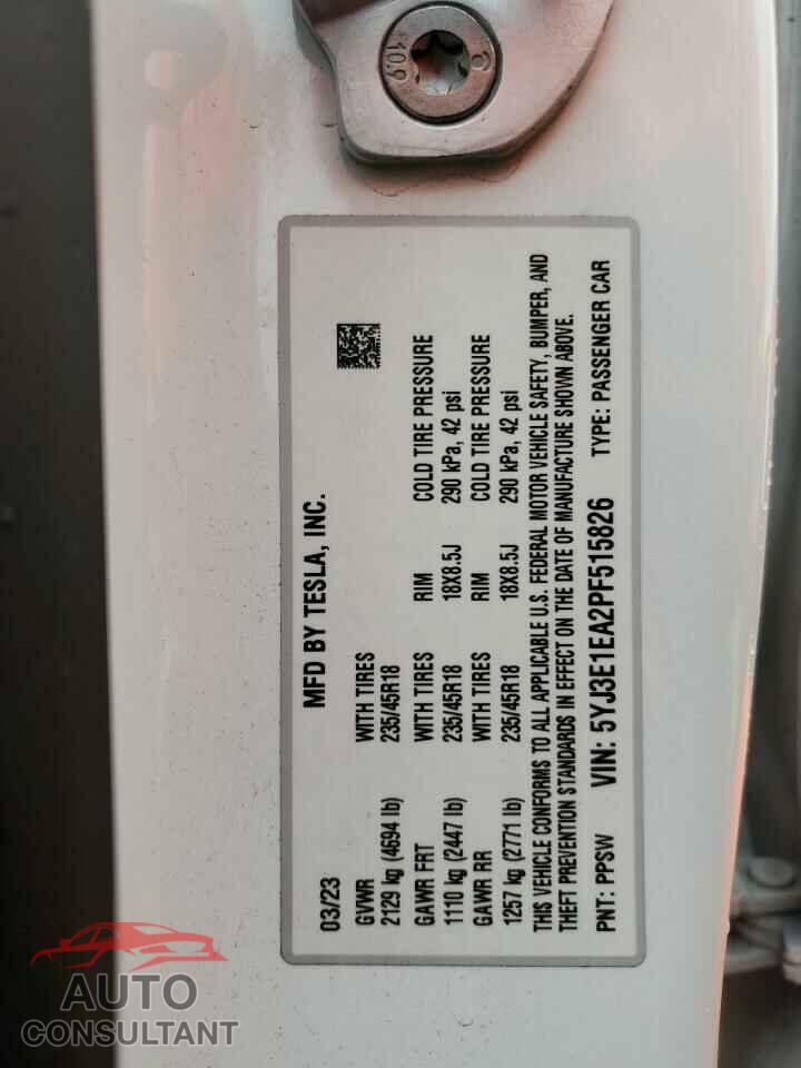 TESLA MODEL 3 2023 - 5YJ3E1EA2PF515826
