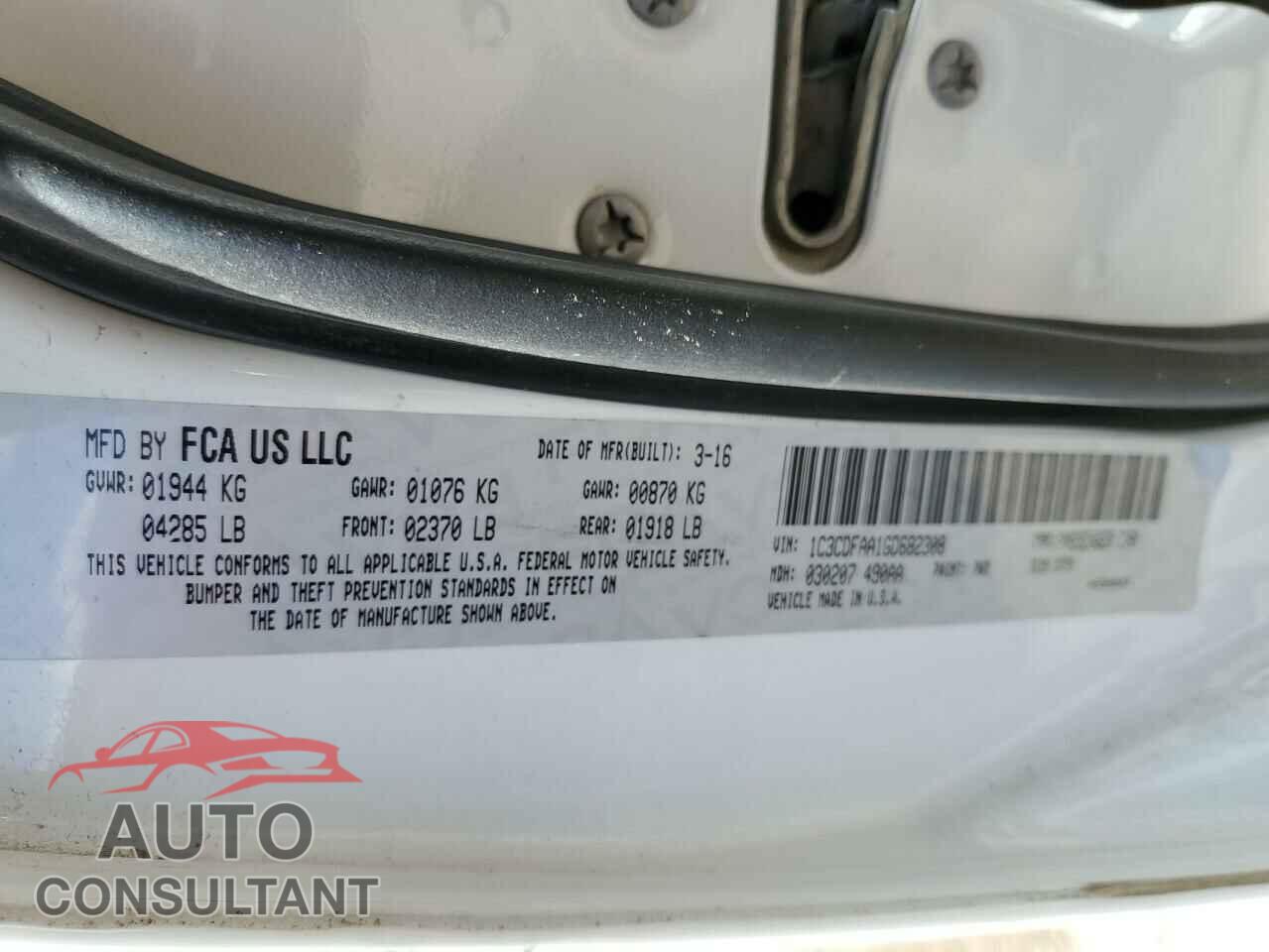 DODGE DART 2016 - 1C3CDFAA1GD682308