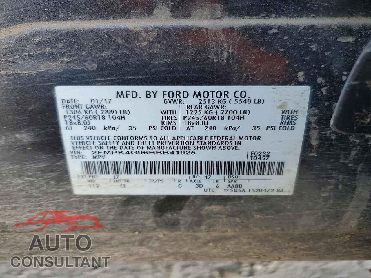 FORD EDGE 2017 - 2FMPK4G96HBB41925