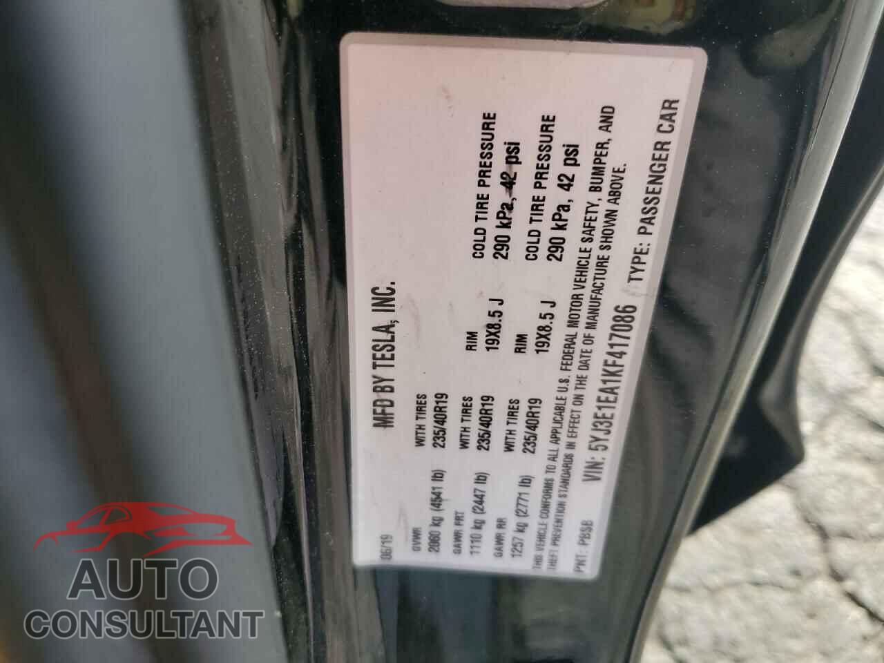 TESLA MODEL 3 2019 - 5YJ3E1EA1KF417086