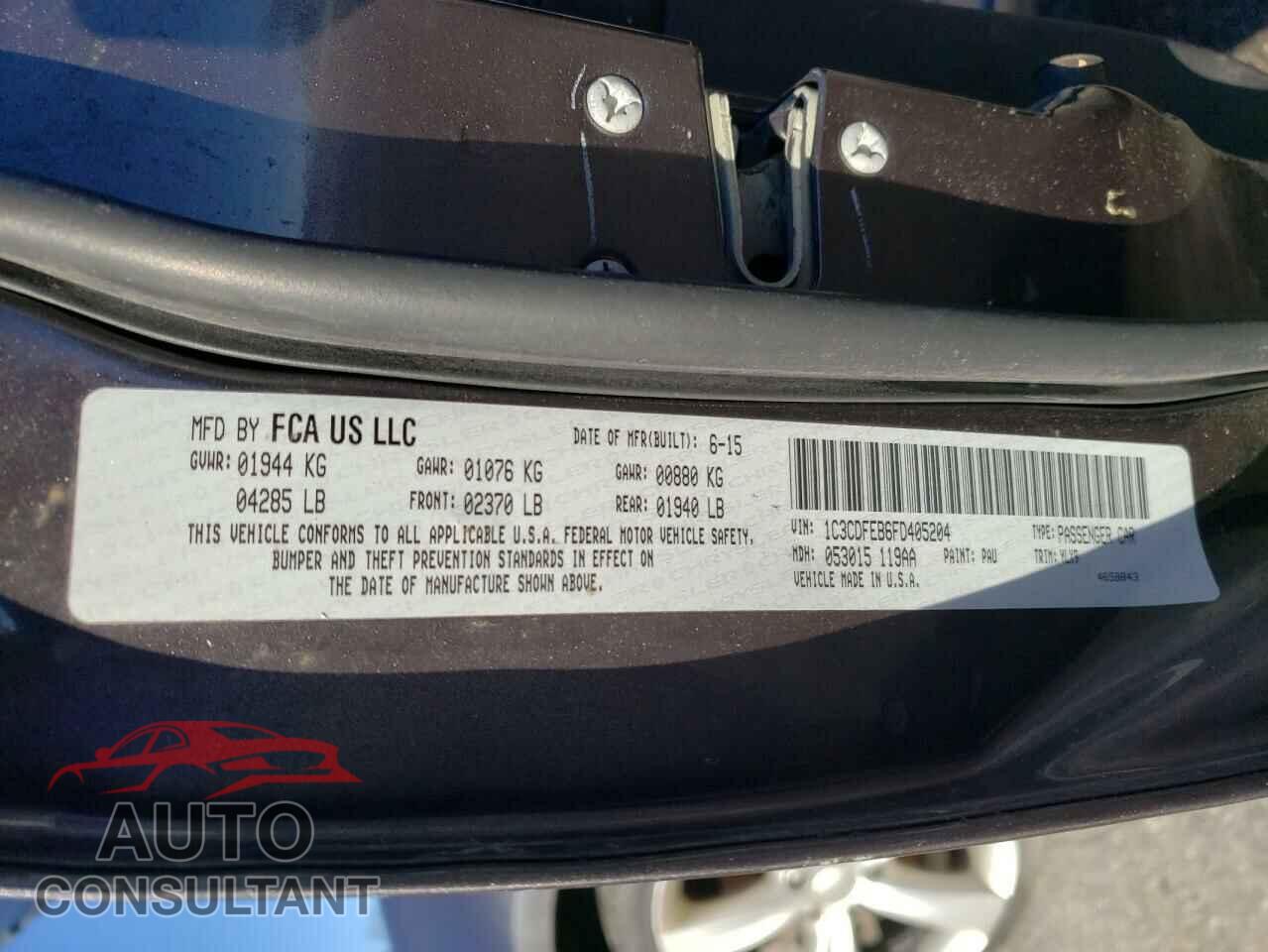 DODGE DART 2015 - 1C3CDFEB6FD405204