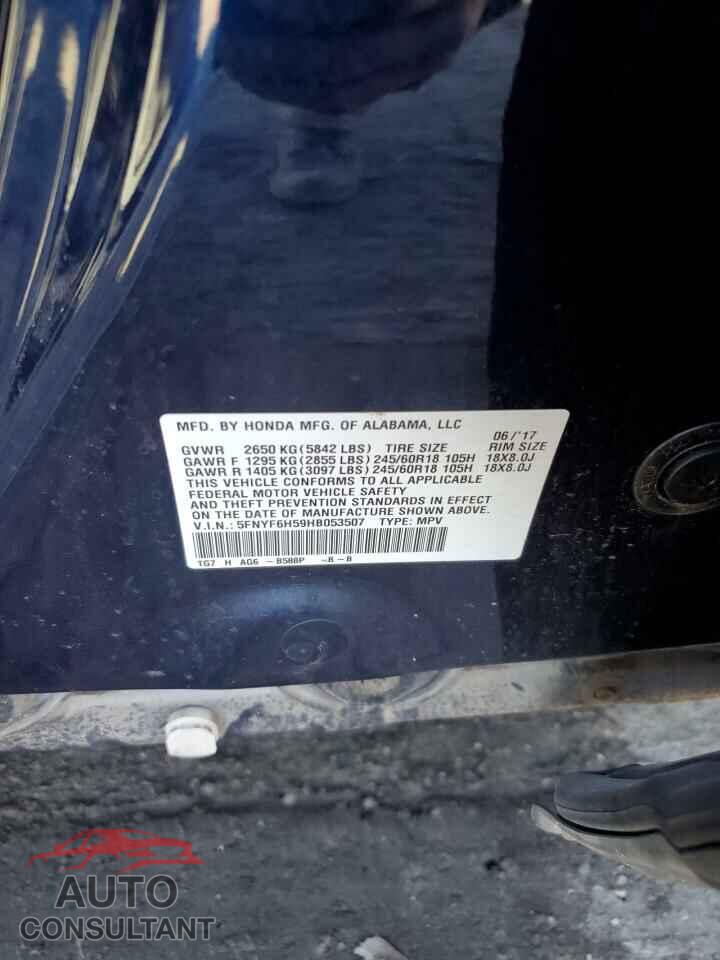 HONDA PILOT 2017 - 5FNYF6H59HB053507
