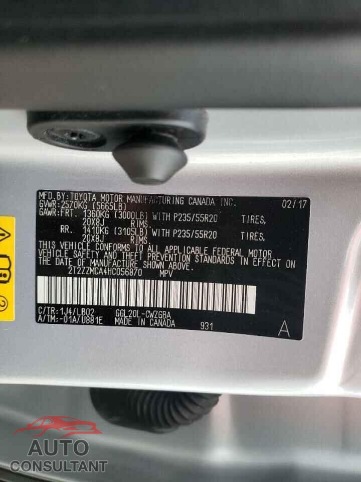 LEXUS RX350 2017 - 2T2ZZMCA4HC056870