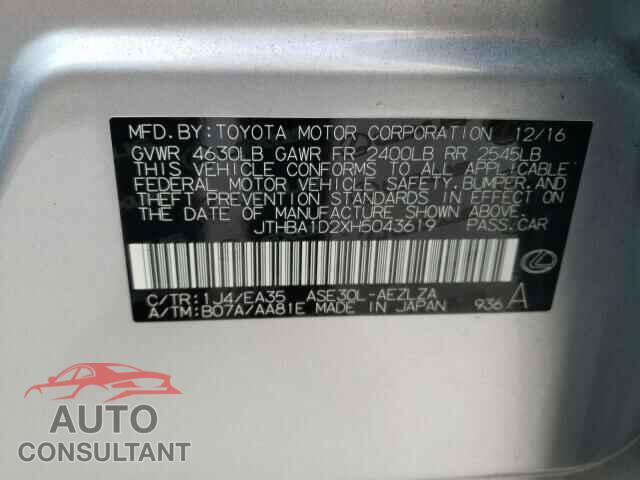 LEXUS IS 2017 - JTHBA1D2XH5043619