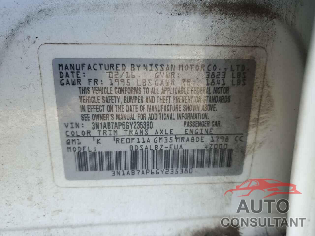 NISSAN SENTRA 2016 - 3N1AB7AP6GY235380